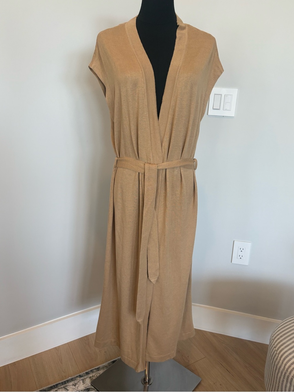 GABATT Knitwear Long Belted Vest Cardigan Beige Size S